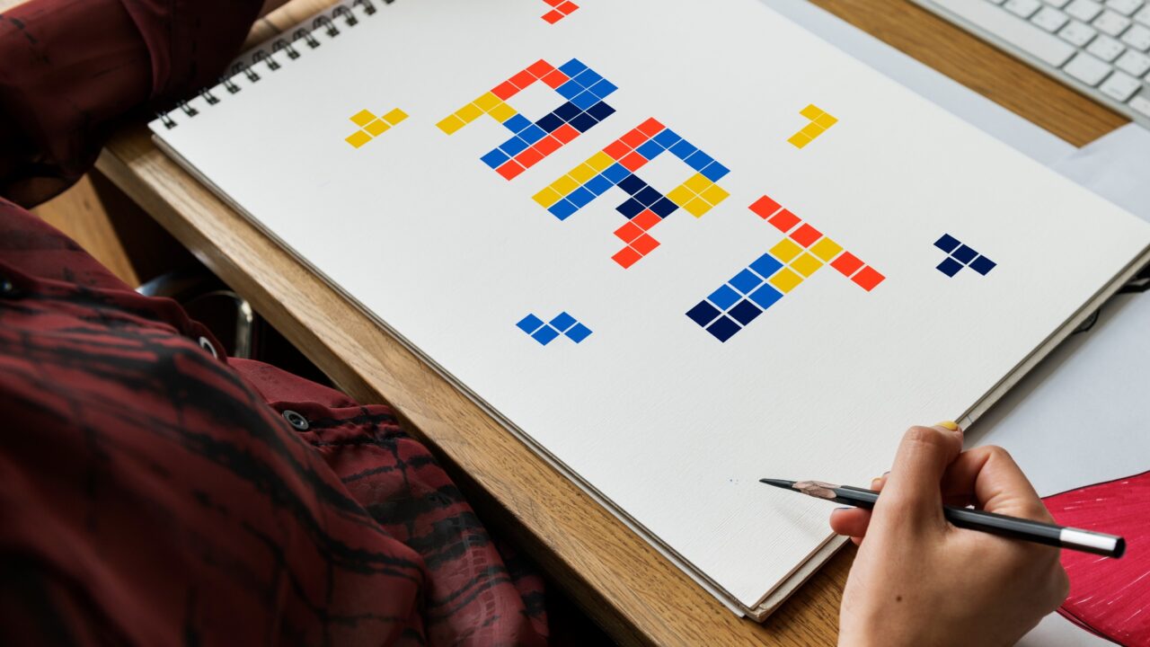 8 bit words illustration of creativity art design ideas