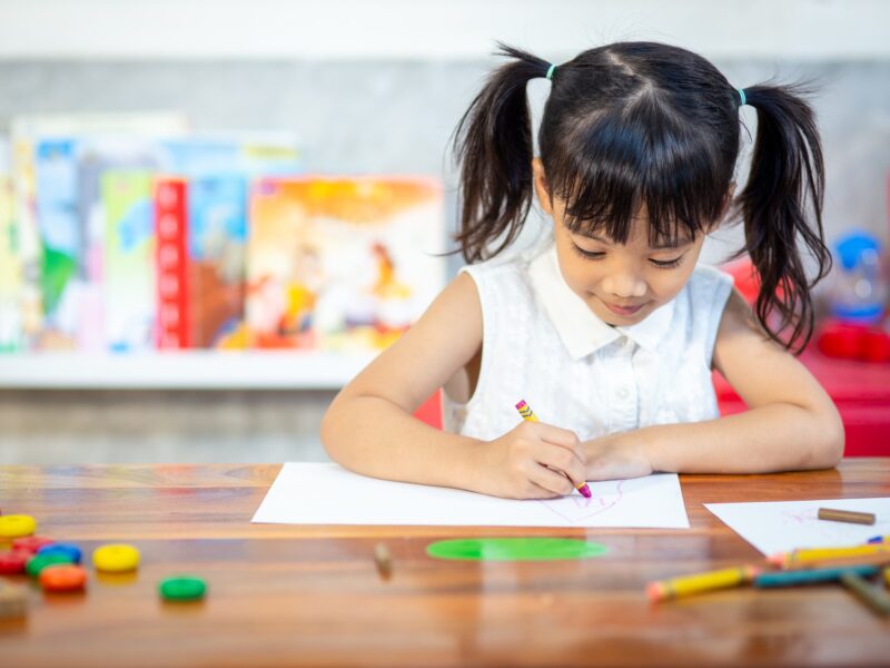 Preschooler child girl drawing and coloring
