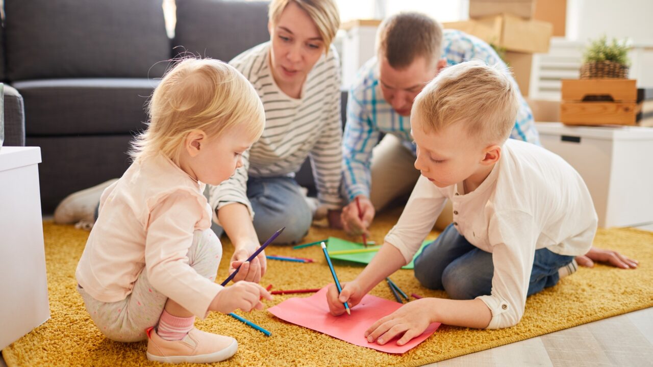 Family drawing house of dream