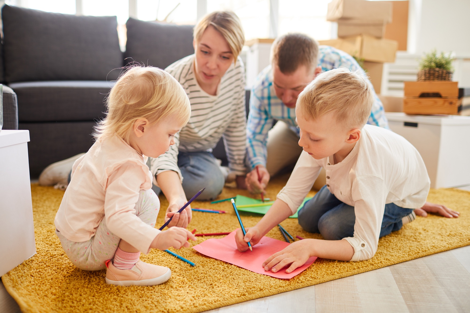 Family drawing house of dream