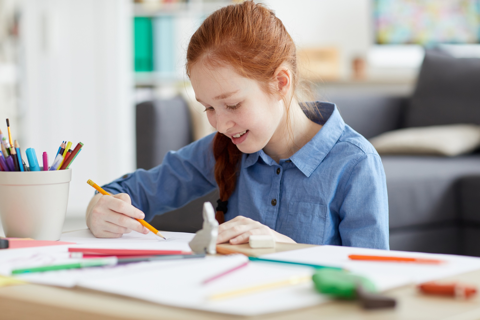 Ginger Teenage Girl Drawing