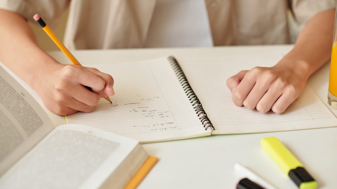 Schoolkid Doing Math Homework