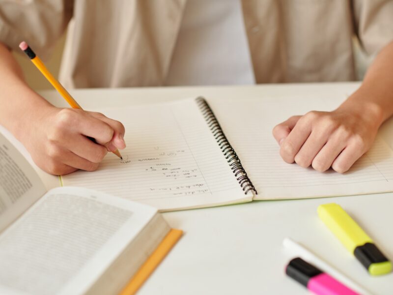 Schoolkid Doing Math Homework