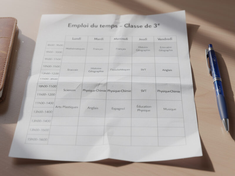 découvrez un exemple pratique d'emploi du temps pour les élèves de 3e et apprenez à mieux organiser votre semaine scolaire efficacement.