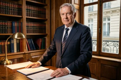 Portrait d'un homme distingué d'âge mûr dans un bureau parisien classique, illustrant une révélation posthume liée à André Louis Auzière
