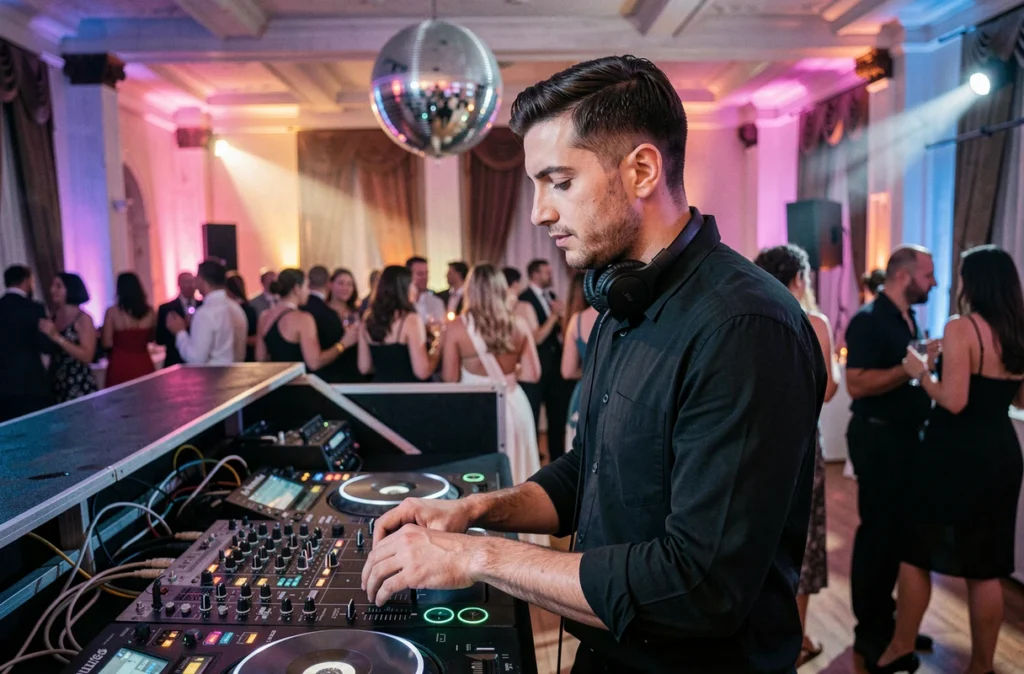 DJ animateur masculin derrière ses platines lors d'une soirée animée à Bourges